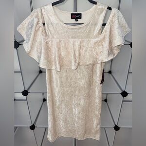 Poof Cold Shoulder Velvet Ivory Mini Dress Size L NWT